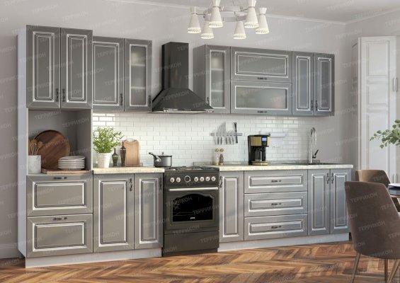 Модульный кухонный гарнитур Италия софт графит с патиной серебро (Террикон)